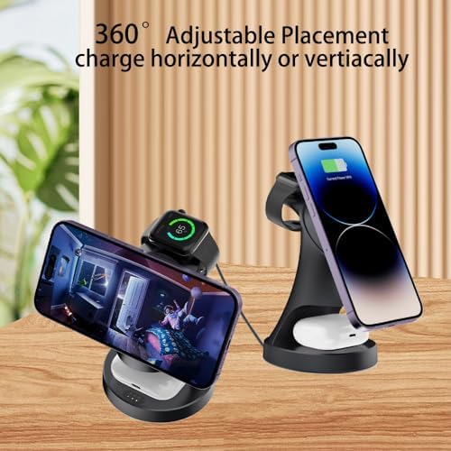 All-in-One 3-in-1 Magnetic Wireless Charging Station for Apple Devices – 18 W Fast Mag-Safe Charger Dock Compatible with i Phone 12-16, Air Pods & Apple Watch – Streamlined Design for Ultimate Convenience and Safety Features