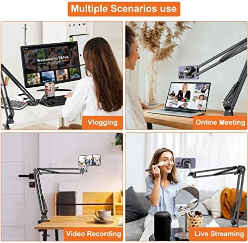 UURIG Overhead Phone Mount Stand with Magsafe, Articulating Arm Cell Phone Holder for Desk, Cell Phone Holder for Live Streams, Zoom Calls, Online Teaching, Selfies, Remote Working – Enhanced Compatibility and Speed