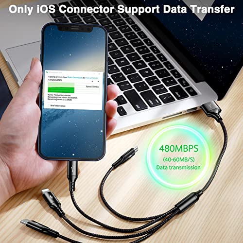 Universal 4-in-1 Fast Charging USB Cable Bundle – 10 ft Multi USB Charger for i Phone, Android, and Tablets – High-Speed 4 A Charging with IP, Type C, and Micro USB Connectors – Durable and Versatile Power Solution for Home, Office, and Travel