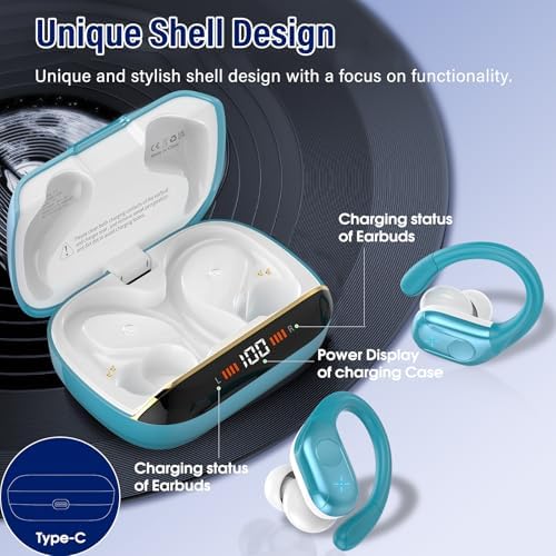 Advanced Bluetooth 5.4 Wireless Earbuds with Deep Bass – 75 Hours Playtime, IP7 Waterproof Sports Earphones Featuring Ergonomic Earhooks, LED Battery Display, and 4 ENC Microphones for Enhanced Sound Quality and Clear Calls – Perfect for Fitness Enthusiasts and Music Lovers in Sleek Black