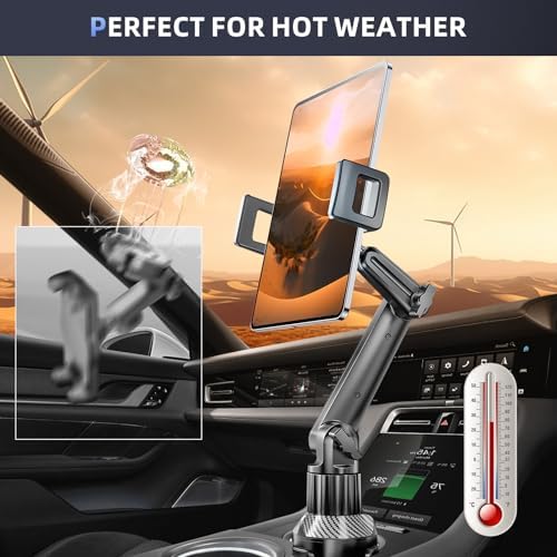 Universal Tablet Holder Mount for Car Cup Holder – 15″ Adjustable Arm with 360° Rotational Flexibility for i Pad Pro, Samsung Galaxy Tab & i Phone – Secure Grip for Enhanced Stability & Hands-Free Convenience on the Go