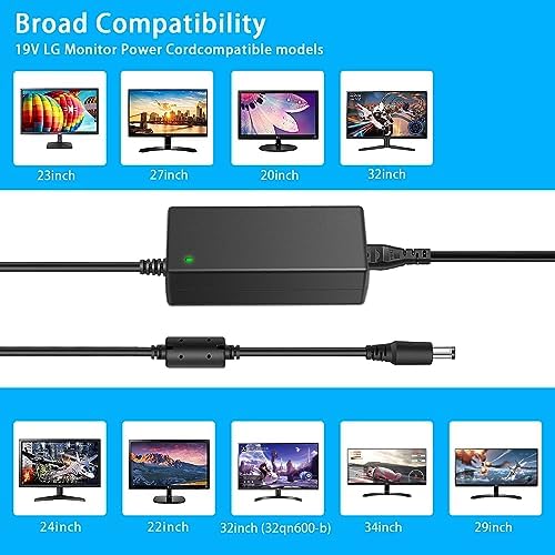 Reliable 19 V UL Certified AC Power Adapter for LG Monitors and TVs – Premium Replacement for 20″ to 34″ LED LCD Models – Optimized Power Supply for Uninterrupted Viewing Experience and Safety Assurance