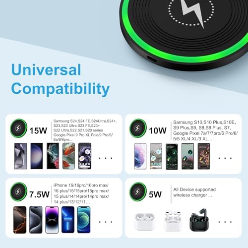 Ultra-Fast 15 W Wireless Charging Pad for Samsung Galaxy S25, S24 FE, Plus Ultra S23, Z Fold SE, Moto Razr Plus 2024, Google Pixel 9 Pro & i Phone 16 Series – Universal Compatibility, Efficient Power Solution, and Compact Design for Home & Office Use