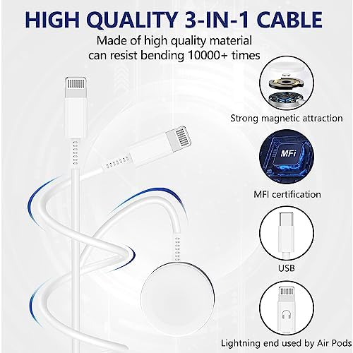 Premium 5 W Fast Charging USB C Cable for Apple Watch – 6 ft Magnetic Charger, MFi Certified, Compatible with Series SE2/8/7 & All Sizes 38 mm to 45 mm – Reliable & Efficient Power Solution for On-the-Go Users