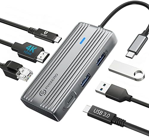 Maximize Your Productivity with the PHIXERO 8-in-1 USB C Adapter: High-Speed 5 Gbps USB 3.0 Hub, 4 K@60 Hz HDMI Output, 1 Gbps Ethernet, 100 W PD Charging, SD/TF Card Reader – Perfect for Mac Book Pro, Air, Surface & More in Sleek Gray Design