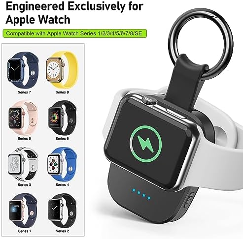 Compact Magnetic Wireless Charger for Apple Watch – 1200 m Ah Portable Power Bank Keychain for Fast Charging All Series, Essential Apple Watch Accessory for On-the-Go Convenience and Efficiency
