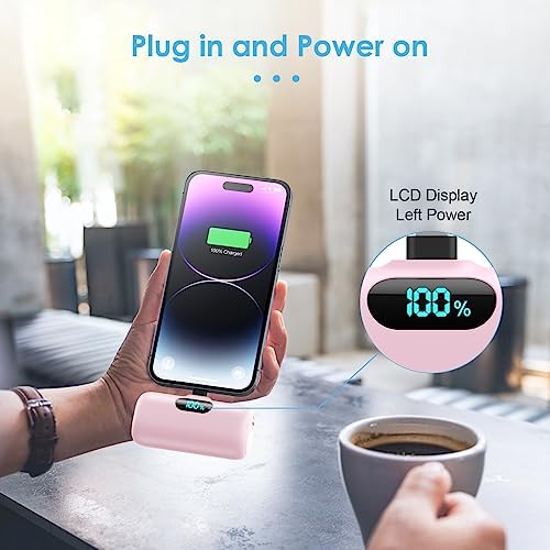 Compact Pink Portable Charger for i Phone – 5000 m Ah PD Fast Charging Power Bank, Lightweight Mini Battery Pack Compatible with i Phone 14/14 Pro Max/13/13 Pro/12 Pro/11/XS/XR/X/8/7/6 – Stylish and Versatile Backup Solution for On-the-Go Power