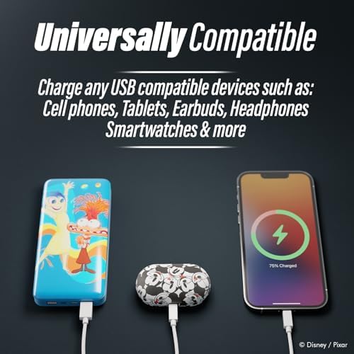 Disney Pixar Inside Out 2 10,000 m Ah Power Bank – Universal Portable Charger for All USB Devices – Quick Charge Battery Pack Gift for Kids, Teens, Men & Women – Fun and Functional Accessory for On-the-Go Power Solutions