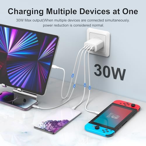 Amoner 30 W Dual-Pack USB-C Wall Charger – High-Speed Power Adapter for i Phone 11-16 Series & SE – Versatile Multi-Port Charging Station with 1 USB-A & 3 USB-C Ports – Compact, Portable Design with Advanced Overheat Protection for Effortless Home, Office & Travel Charging Solutions