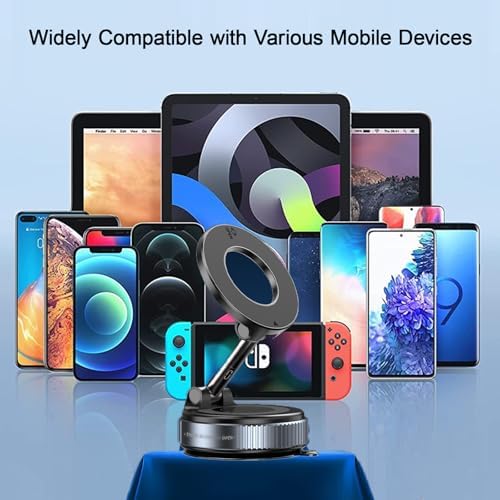 720°Rotatable Vacuum Magnetic Phone Stand, Vacuum Magnetic Phone Holder Foldable&Adjustable, Suction Cup Phone Mount for Car/Gym/Mirror/Shower/Smooth Surface, Compatible iPhone 16 15 14 13 12 &Android – Enhanced Compatibility and Speed