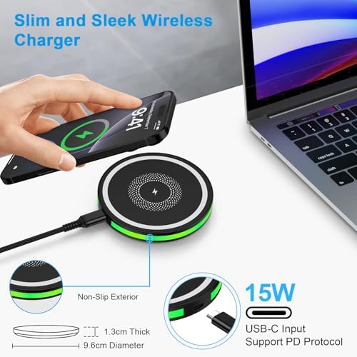 15 W Fast Wireless Charger Pad for Samsung Galaxy S25 Series & Google Pixel 9 – Ultra-Fast Charging with QC3.0 Adapter, LED Status Indicator, and Multi-Device Compatibility – Rapid Charge Your Phone in 2.8 Hours, Safe & Case-Friendly Design for Everyday Use