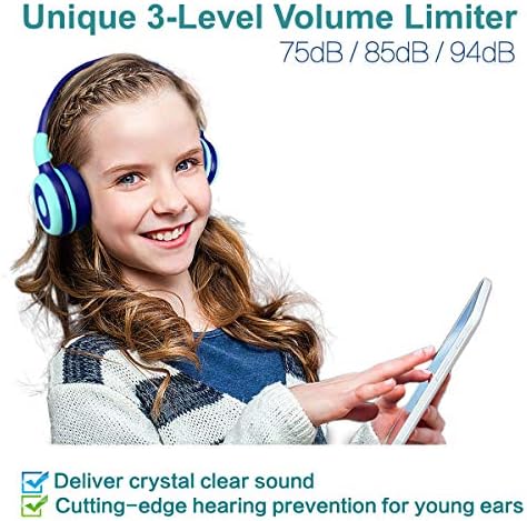 Elevate Your Child’s Audio Adventure with SIMOLIO Kids Bluetooth Over-Ear Headphones – Volume-Limiting Safety (75 d B, 85 d B, 94 d B), Lightweight & Foldable Design for Easy Travel, Adjustable Fit for Growing Ears, Built-in Mic for Online Learning – Stylish, Durable & Perfect for Music, Movies & Educational Content – The Ultimate Listening Companion for Young Explorers