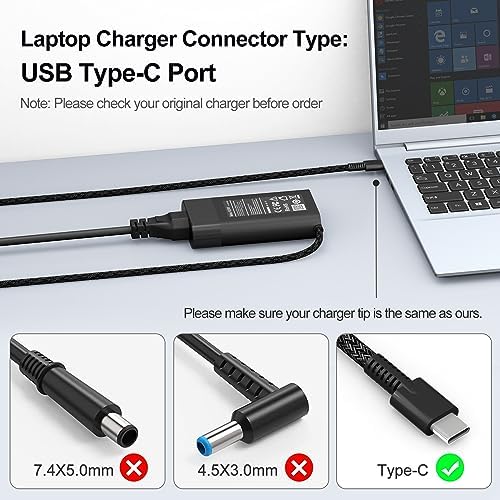 Ultra-Slim 65 W USB-C Laptop Charger for HP Spectre, Envy & Elite Series – Fast Charging AC Adapter for X360, Chromebook, and ZBook – Enhanced Compatibility & Travel Efficiency – Ideal Power Solution for Professionals and Students