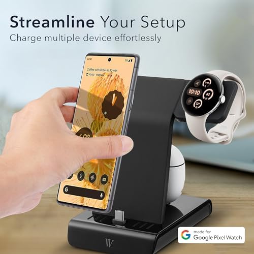 Wasserstein 3-in-1 USB-C Charging Hub for Google Pixel Devices and Fitbit: Ultimate Rapid Charging Station for Pixel Watch and Fitbit Versa 3/4 – Streamlined, Durable, and Travel-Friendly Power Solution for Home or Office Efficiency