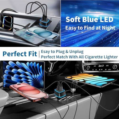 KYOHAYA 90 W Car Charger Bundle – 4-Port USB-C & USB-A Fast Charging Adapter for i Phone 16/15/14/13/12/11 Pro, Galaxy S25/S24, Google Pixel – High-Speed Dual Charging Solution for Road Trips and Daily Commutes – Durable, Compact Design for Enhanced Compatibility and Performance