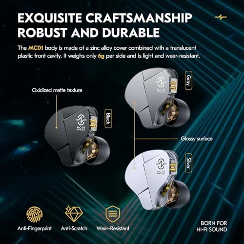 Kinboofi CCZ MC01 High-Performance Wired In-Ear Monitors – Audiophile-Grade 10 mm Dual-Magnet Drivers for Unmatched Sound Clarity – Stylish Black Gaming Earbuds with 5 N OFC Detachable Cable for Ultimate Durability – Superior Sound Isolation and Ergonomic Comfort for Musicians and Everyday Listeners