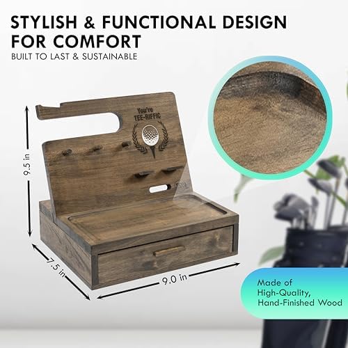 Nightstand Organizer- Rustic Bedside Organizer with Drawer for Cellphone, Watches, Headphone, Sunglasses, & Accessories- Makes an Ideal Gift for Dad or Son – Enhanced Compatibility and Speed