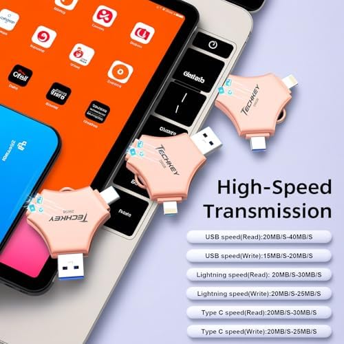 MFi Certified 256 GB 3-in-1 USB 3.0 Flash Drive – Versatile Memory Stick for i Phone, i Pad, Android & PC – Ultra-Fast Data Transfer with Enhanced Security Features – Compact, Lightweight Design for On-the-Go Backup & Sharing – Ideal Photo, Video & File Storage Solution in Elegant Rose Gold