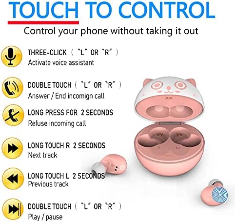 Compact Bluetooth 5.0 Earbuds for Small Ears | Touch-Control Noise-Cancelling Headphones with Unique Cartoon Charging Case | Lightweight Design for Comfort | Immersive Stereo Sound Perfect for Music & Calls | Ideal for Active Lifestyles