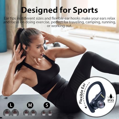 BMANI Bluetooth Wireless Earbuds – 48-Hour Playback Sport Headphones with LED Battery Display, Over-Ear Design & Secure Earhooks, Perfect for Active Lifestyles and Hands-Free Calls, Enhanced Compatibility for Seamless Device Pairing – Ideal for Workouts and Daily Commutes