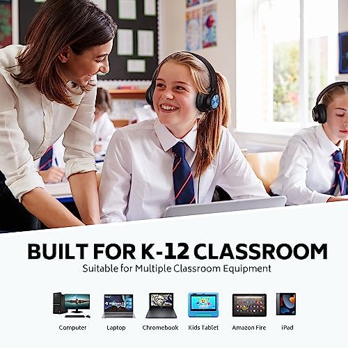 Vibrant AILIHEN Kids Wired Headphones – 6-Pack Classroom Audio Set with Adjustable Comfort, Built-In Microphone, and Foldable Design for Enhanced Learning with Chromebooks and Laptops – Perfect for Daily Durability and On-the-Go Storage