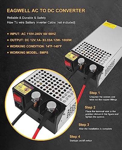 Eagwell 600 W 12 V AC to DC Power Supply Converter – High-Efficiency SMPS Adapter for RVs, LED Strips, and LCD Monitors – Reliable 50 A Output with Safety Features for Versatile Applications and Enhanced Performance
