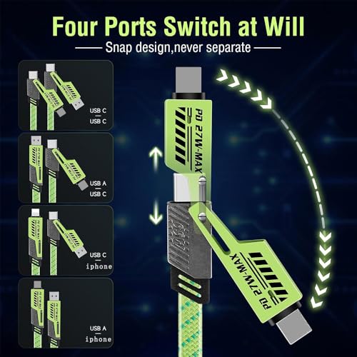 Versatile 4-in-1 Long Multi USB Charging Cable – 6.6 FT Zinc Alloy Fast Charger for i Phone 16 Pro Max, Samsung Galaxy S23 & More – Tangle-Free, Durable, and High-Speed Compatibility for All Your Devices