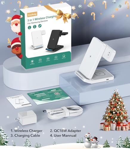 Ultimate 3-in-1 Foldable Wireless Charging Station for Samsung – Fast Charger for Galaxy S25 Ultra, S24/S23/S22/S21, Note 20, Z Flip/Fold 6/5, Galaxy Watch Ultra/7/6/5 Pro & Galaxy Buds – Portable & Sleek Design for Home, Office, Travel