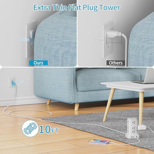 Transform Your Charging Setup with the PD20 W USB C Power Strip Tower – 6 Feet Surge Protector with 4 Fast-Charging USB Ports and Built-in Night Light, Perfect for Home, Office, or Dorm Room, Featuring a Compact Design with Thin Flat Plug for Ultimate Space Efficiency and Enhanced Device Safety