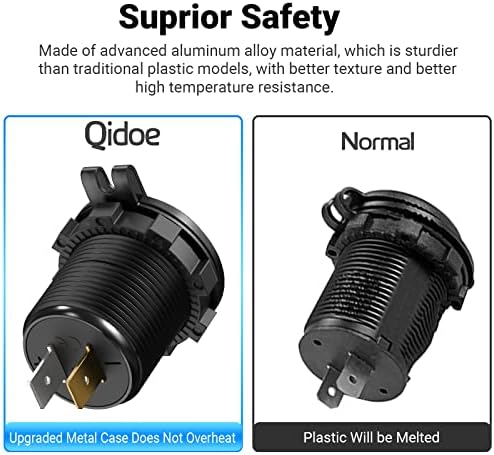 Premium 12 V USB Outlet Dual Quick Charge 3.0 Pack – Waterproof Aluminum Charger with LED Voltmeter & Power Switch for Marine, Motorcycle, Truck, Golf Cart, RV, and Car – Ultimate Charging Solution for Active Lifestyles