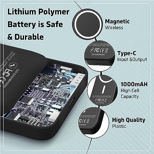 Magnetic 10,000 m Ah Wireless Power Bank for i Phone 15/14/13/12 – Fast Charging Portable Battery Pack with USB-C Cable, Sleek Black Design for Enhanced Compatibility and On-the-Go Convenience