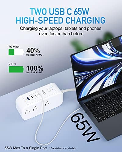 10 FT USB C Surge Protector Power Strip with 6 AC Outlets & 3 Fast Charging USB Ports – Ideal Travel Charging Station with Overload Protection, Flat Plug Design, and Wall Mount Capability for Home Office & Dorm Use – 1875 W/15 A Enhanced Safety & Speed