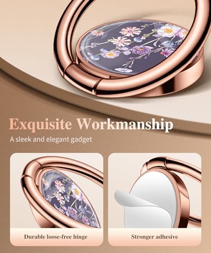 GVIEWIN Stylish Marble Phone Ring Holder with 360° Rotation for Ultimate Grip and Kickstand Functionality – Compatible with i Phone 16 Pro Max, 15 Plus, 14, 13, 12 Series & Galaxy S25/S24 Ultra – Elegant Flowing Sakura Design for Enhanced Safety and Usability
