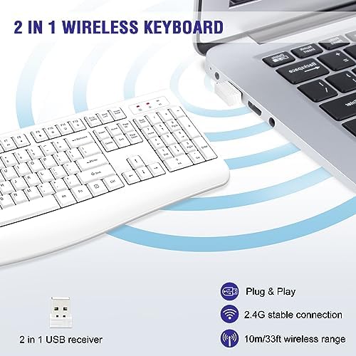 Ergonomic Wireless Keyboard for Ultimate Comfort – 2.4 GHz Full-Sized Design with Cushioned Wrist Rest for Windows & Mac Compatibility – Enhance Your Productivity at Home or Office