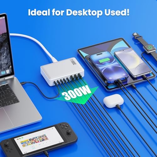 Power Up in Style: 300 W Ga N IV 8-Port USB-C Charging Hub – Fast PD 100 W Charger for Mac Book, i Phone 16/15/14, and Galaxy Devices – Ultimate Compact Charging Solution for Home and Travel Efficiency – Multi-Device Compatibility with Rapid Charging Capability – Engineered for Professionals and Tech Enthusiasts – Stay Powered Anywhere with This Versatile Charging Station