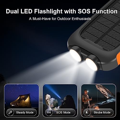 Ultimate Solar Power Bank, 38,800 m Ah Portable Charger with Dual USB-A & Type-C Ports, 15 W Fast Charging, Waterproof Design, Built-in LED Flashlight – Ideal for Outdoor Adventures and Emergency Preparedness