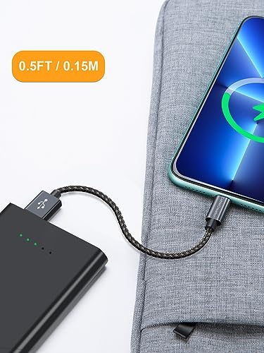 Compact 15 cm MFi Certified Lightning Charging Cable for i Phone & i Pad – Fast Charge Compatibility with i Phone 14/14 Pro Max/13/12/12 Pro/11/X/XR/8/8 Plus/7/6 S/6/SE – Durable & Travel-Friendly USB to Lightning Cable for On-the-Go Power Solutions – Premium Quality Design for Enhanced Performance and Reliability