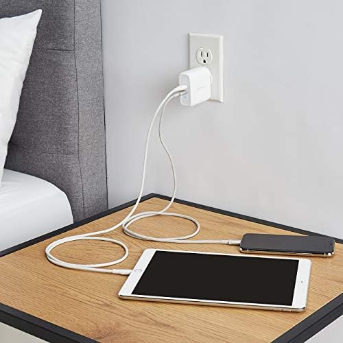 Amazon Basics 36 W Dual-Port USB-C Wall Charger for Phones and Tablets – Fast Charging Power Delivery Adapter, Compact Design for Travel, Enhanced Compatibility & Safety Features in Sleek White Finish
