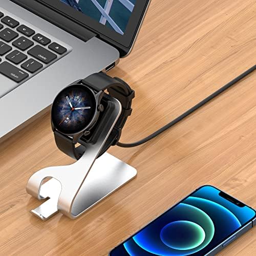 Chofit Premium Charger Dock for Amazfit Smartwatches – Fast USB Charging Station with 4.9 ft Cord for GTR4, GTR4 Pro, GTS4, GTS3, GTR 3, and T-Rex 2 – Stylish Silver Finish for Home & Office Use – Reliable & Durable Smartwatch Accessory