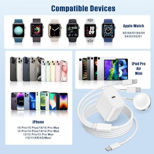 Premium 5 W Fast Charging USB C Cable for Apple Watch – 6 ft Magnetic Charger, MFi Certified, Compatible with Series SE2/8/7 & All Sizes 38 mm to 45 mm – Reliable & Efficient Power Solution for On-the-Go Users