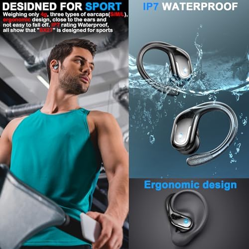 Ultimate Wireless Sport Earbuds with 75-Hour Playtime, Bluetooth 5.4 Connectivity, and IP7 Waterproof Rating – Noise-Canceling Earphones with Deep Bass for Gym, Running, and Outdoor Activities – Enhanced Comfort and Stability for Active Lifestyles