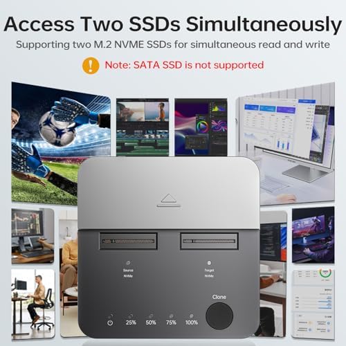 Maximize Data Management with SSK NVMe SSD Cloner – Dual Bay M.2 Duplicator Enclosure for 20 Gbps High-Speed USB3.2 Gen 2 X2, Effortless Offline Cloning for M Key PCIe NVMe SSDs, Tool-Free Setup for Seamless Backup and Expansion, Durable and User-Friendly Design for Tech Enthusiasts and Professionals