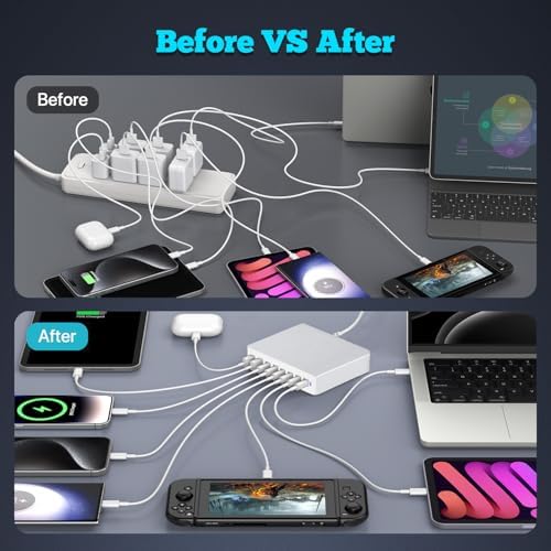 Power Up Your Productivity with the Ultimate 210 W USB-C Fast Charging Hub: Versatile 8-Port Ga N Charging Station with PD 65 W Adapter for Seamless Compatibility Across Mac Book, Dell Laptops, i Phone 16/15, and Galaxy S22/S23 – Your Essential Power Solution for Home and Office Efficiency