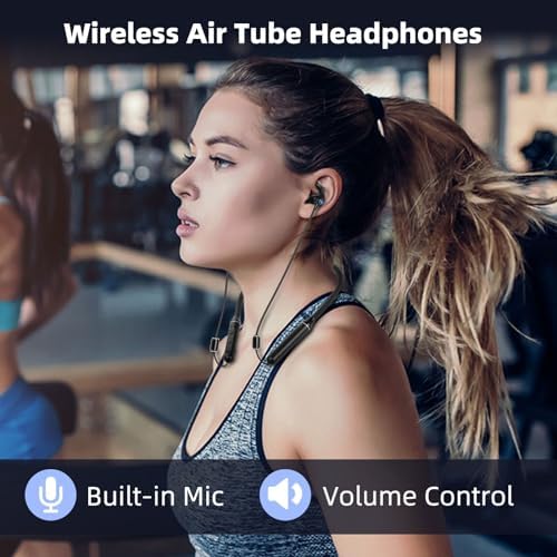 ibrain EMF-Free Wireless Air Tube Headphones – Ergonomic Bluetooth Earbuds with Microphone and Volume Control for Safe Gym Workouts and Daily Use – Enhanced Compatibility for Smartphones and Tablets