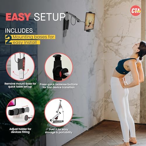 Universal 3-in-1 i Pad Tablet Mount by CTA Digital – Versatile Holder for All i Pad Models (7-13″) – Elegant Silver Design – Wall, Under Cabinet, and Desk Mounting Solutions – Adjustable Viewing Angles for Ultimate Comfort – Perfect for Home, Office, and Travel – Boost Productivity and Entertainment with Effortless Installation and Sturdy Build