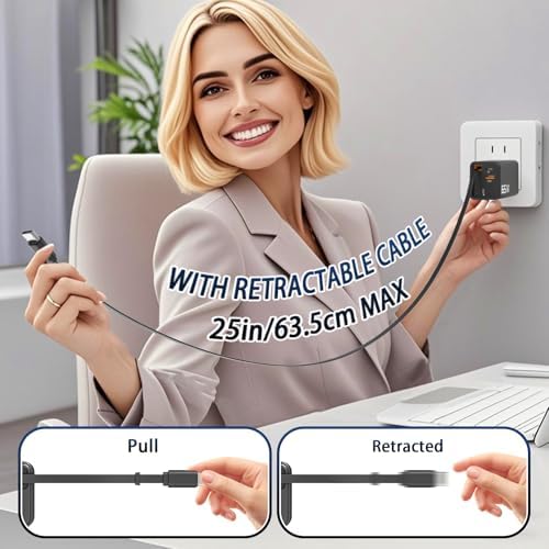 Advanced 65 W Retractable USB-C Charger with Foldable Plug – High-Efficiency Fast Charging Block Featuring PD30 W & QC18 W for i Phone, Galaxy, LG, Pixel, Tablets – Compact, Travel-Friendly Design for Ultimate Convenience and Optimal Power Delivery