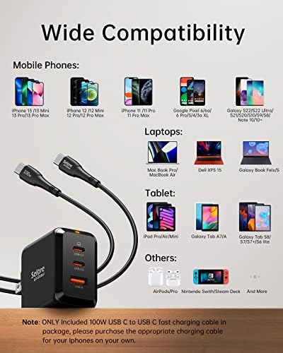 SELORE 67 W Ga N USB C Charger Block – Foldable 3-Port Fast Charging Adapter with USB-C Cable for Mac Book Pro, i Pad Pro, Galaxy S23/S22, i Phone 15/14 – Ultimate Efficiency for On-the-Go Power Needs