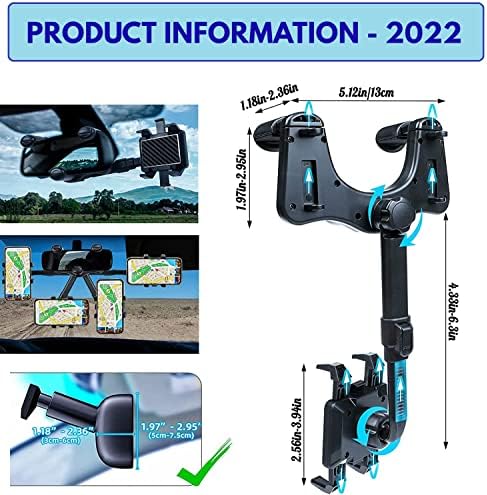 Revolutionary 360° Adjustable Rearview Mirror Phone Holder for Cars – 2022 Model – Effortless Installation, Rotatable and Retractable Design – Universal Fit for All Phones and Vehicles – Premium Black Finish – Elevate Safety and Convenience on the Road