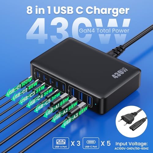 Power Up in Style: 300 W Ga N IV 8-Port USB-C Charging Hub – Fast PD 100 W Charger for Mac Book, i Phone 16/15/14, and Galaxy Devices – Ultimate Compact Charging Solution for Home and Travel Efficiency – Multi-Device Compatibility with Rapid Charging Capability – Engineered for Professionals and Tech Enthusiasts – Stay Powered Anywhere with This Versatile Charging Station