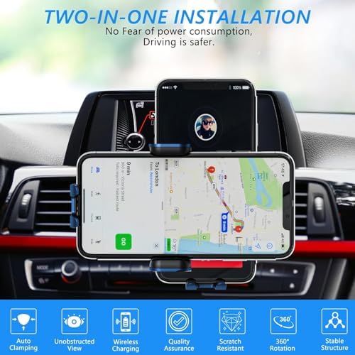 Ultimate 15 W Fast Wireless Car Charger with Auto-Clamping Technology – Sleek Blue Design for i Phone 11-16 Pro Max & Samsung Galaxy S Series – Effortless Charging, Secure Hold, and Stylish Vehicle Integration for Enhanced Driving Convenience
